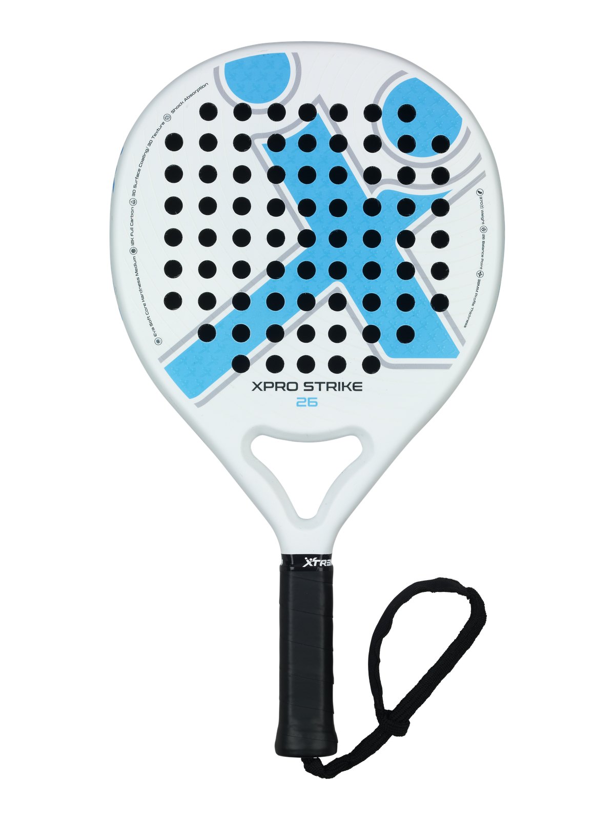 XPRO STRIKE 26 Padelschläger in Hellblau auf Weiß, Gesamtansicht