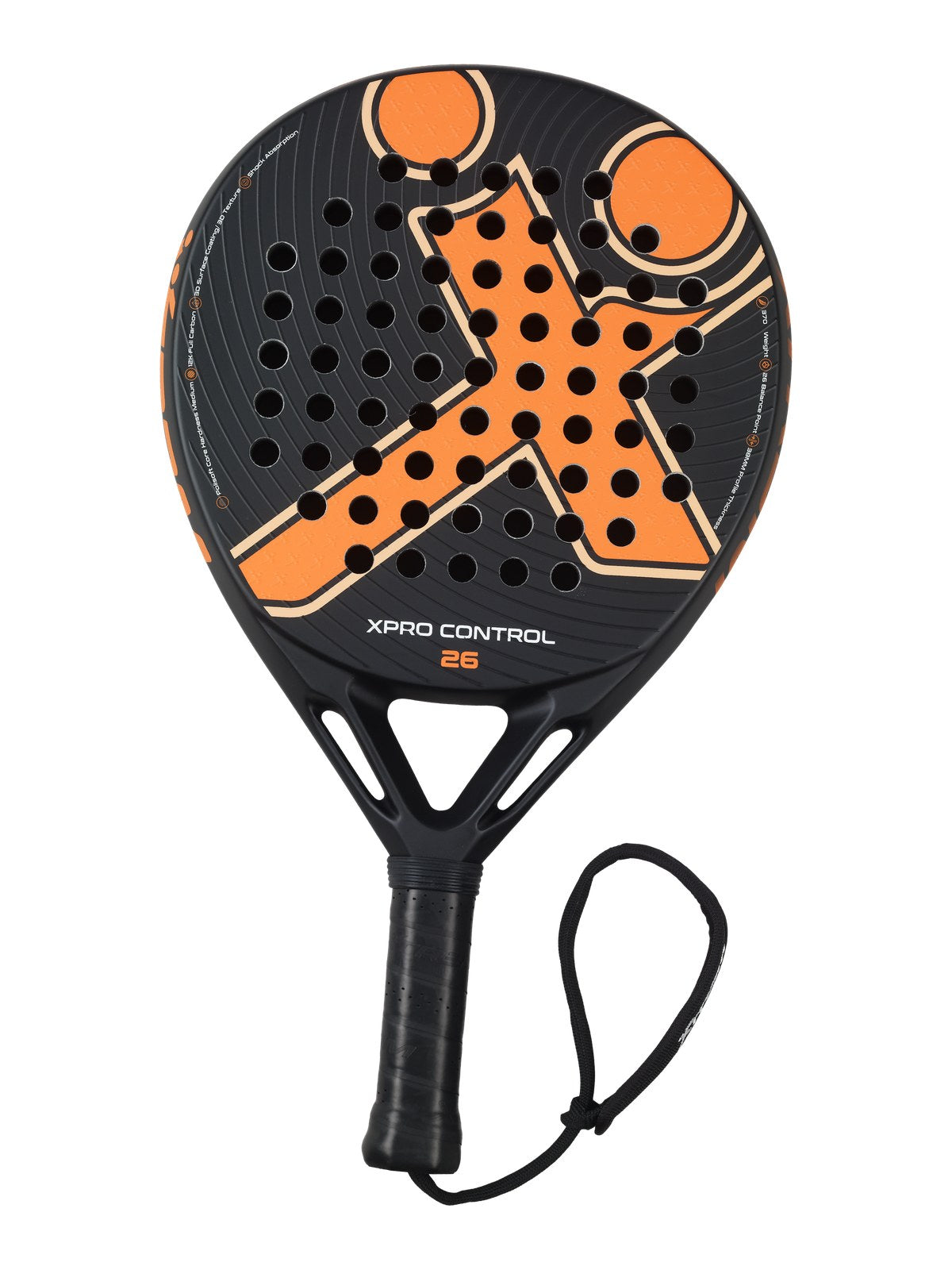 XPRO CONTROL 26 Padelschläger in Orange auf Schwarz, Gesamtansicht