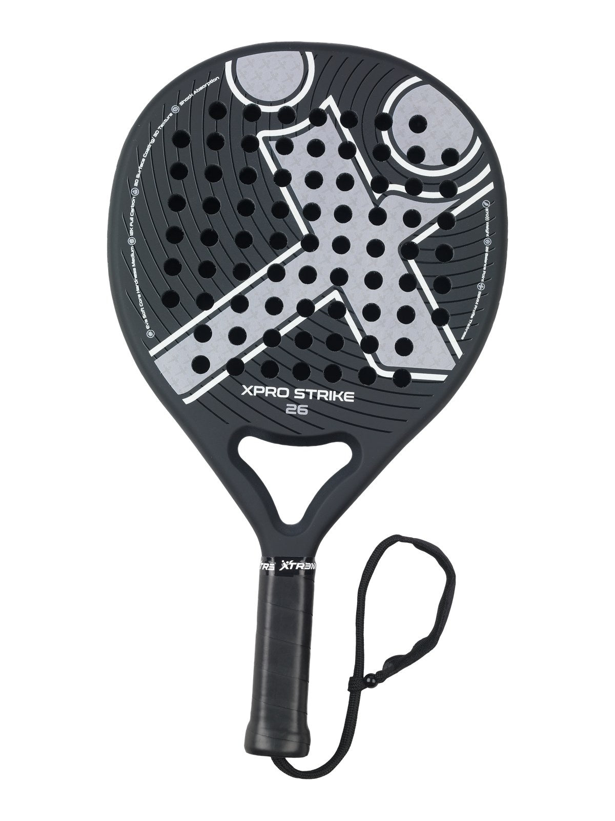 XPRO STRIKE 26 Padelschläger in Silber auf Schwarz, Gesamtansicht